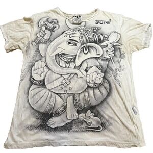 Sure Elephant Short Sleeve T-Shirt Ivory Men's Size Medium Graphic Print Tee Top